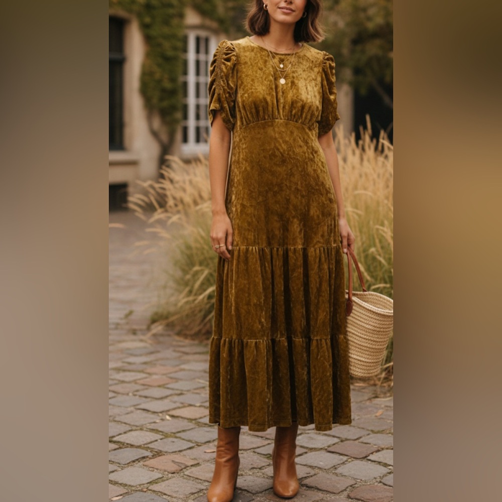 NWOT Women's Puff Short Sleeve Dress - Who What Wear - Mustard Yellow. Size XS.